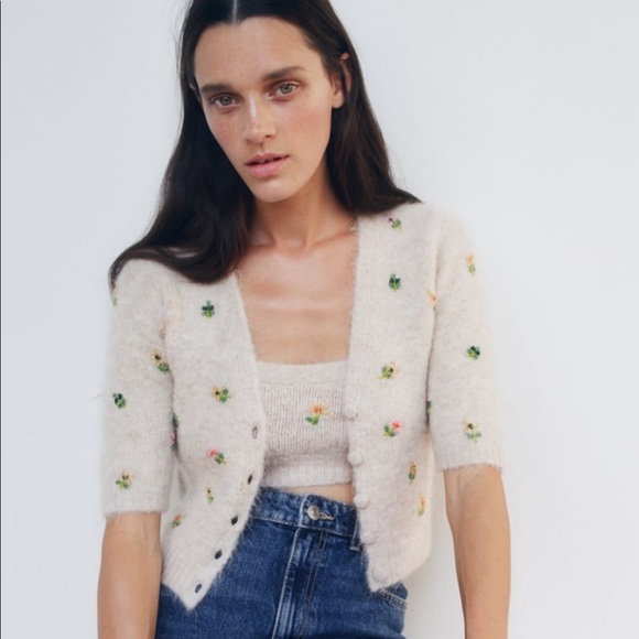 ZARA BEADED EMBROIDERED CARDIGAN - Picture 1 of 4